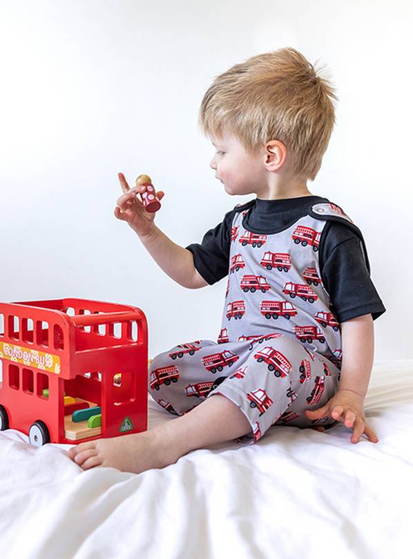 FRED & NOAH Fire Engine Print Shoulder Popper Romper 2-3 Years